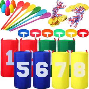 Games Potato Sack Race Bags for Kids and Adults, with 3 Legged Race bud pique Bands, Egg and Spoon Race Backyard Field Day Birthday Party Games Outdoor Carnival Lawn Games Kids and Family 40 Packs Outdoor 