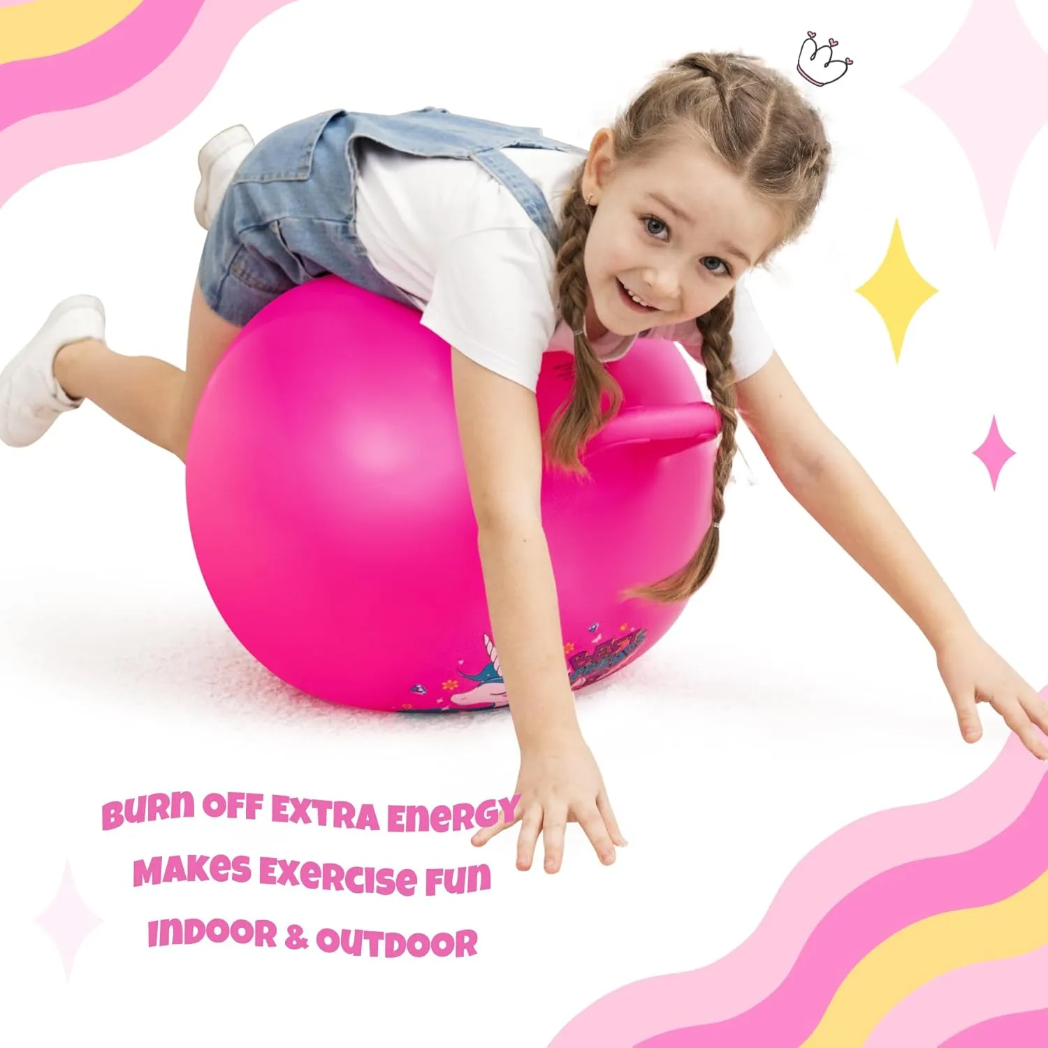 Gift Aged 6-12, Inflatable Unicorn Bounce Hopper Balls sensitive ceremony Toy with Pump Hopper Ball, Pink Bouncy Balls for Kids, 20 Inch Sit on Jumping Toys with Handle for Girls 