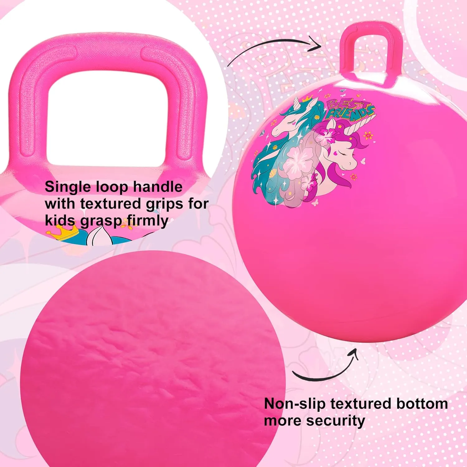 Gift Aged 6-12, Inflatable Unicorn Bounce Hopper Balls sensitive ceremony Toy with Pump Hopper Ball, Pink Bouncy Balls for Kids, 20 Inch Sit on Jumping Toys with Handle for Girls 