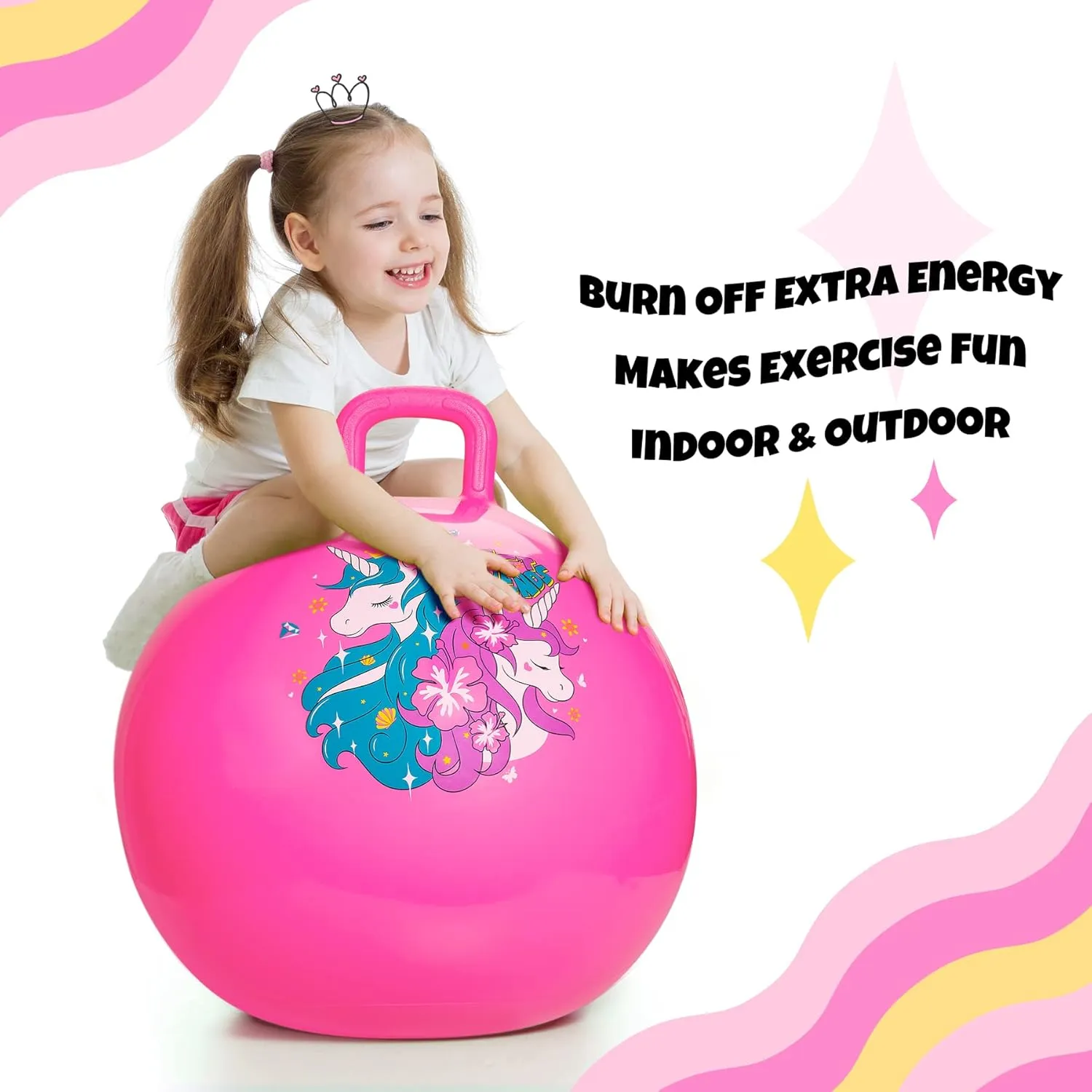 Gift Aged 6-12, Inflatable Unicorn Bounce Hopper Balls sensitive ceremony Toy with Pump Hopper Ball, Pink Bouncy Balls for Kids, 20 Inch Sit on Jumping Toys with Handle for Girls 