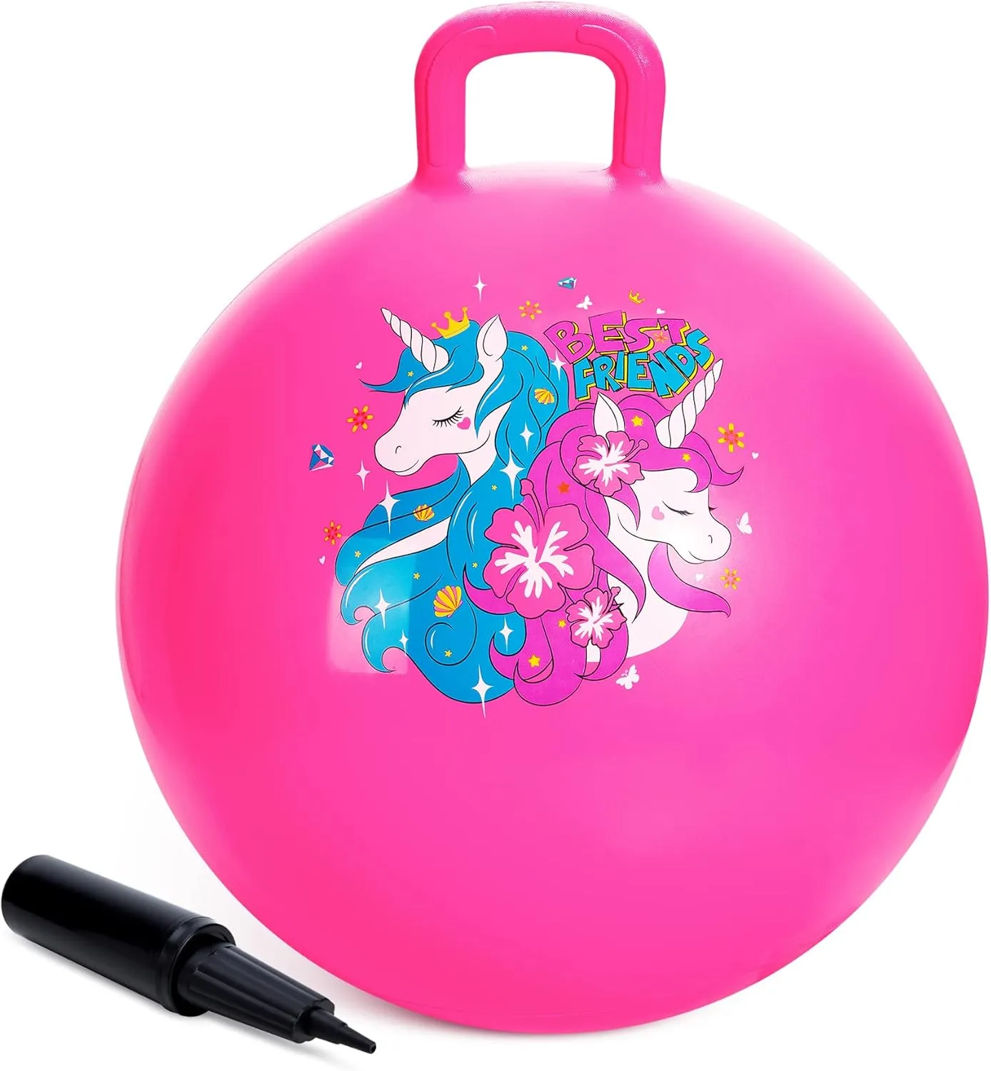 Gift Aged 6-12, Inflatable Unicorn Bounce Hopper Balls sensitive ceremony Toy with Pump Hopper Ball, Pink Bouncy Balls for Kids, 20 Inch Sit on Jumping Toys with Handle for Girls 