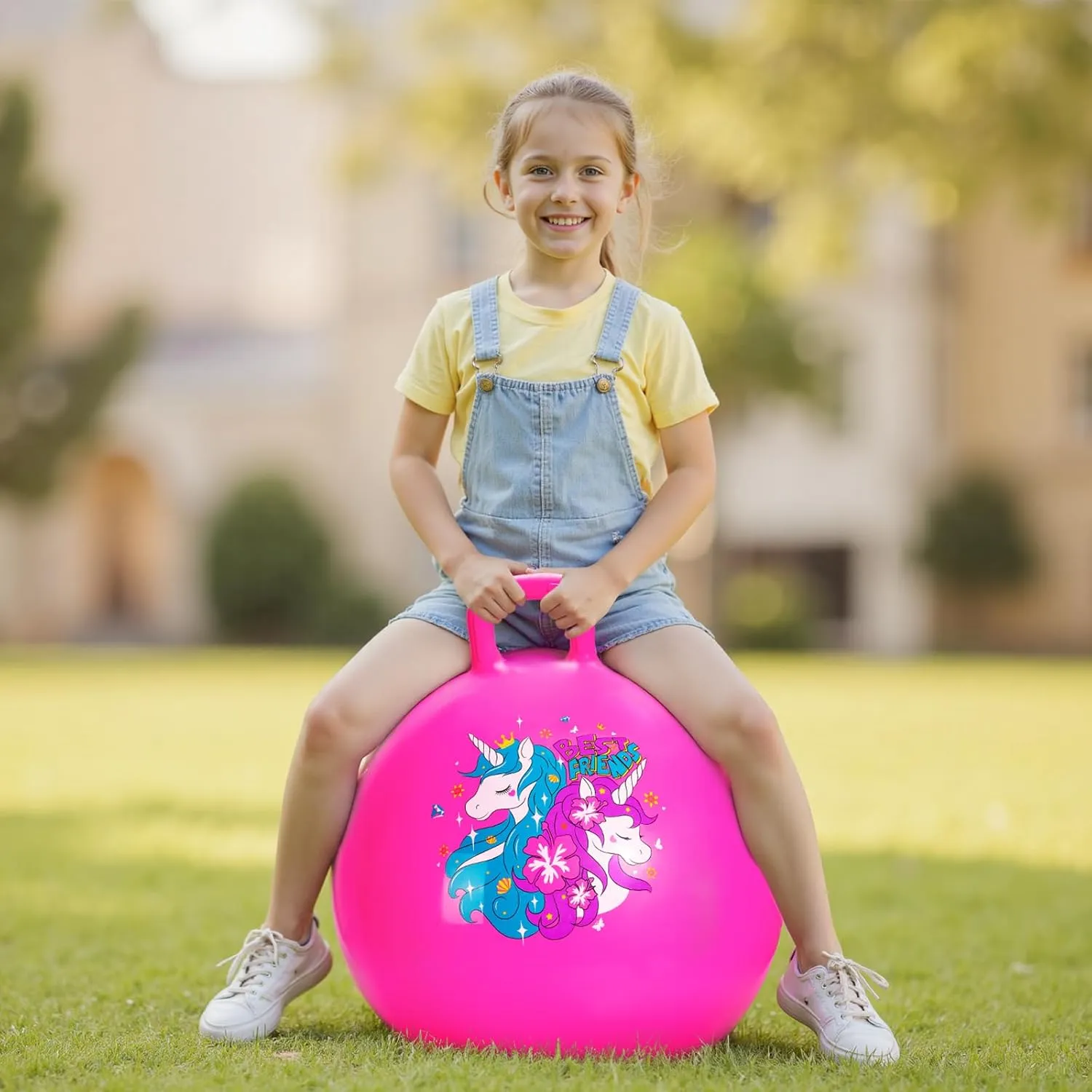 Gift Aged 6-12, Inflatable Unicorn Bounce Hopper Balls sensitive ceremony Toy with Pump Hopper Ball, Pink Bouncy Balls for Kids, 20 Inch Sit on Jumping Toys with Handle for Girls 