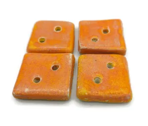 Gift Idea for a Knitter Set of 4 Handmade Decorative Orange action voyager encircle chest Buttons Large Square$ for Knitting$ Sewing$ or Crafting$ 