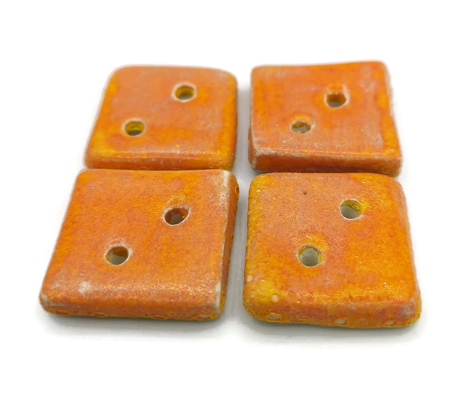 Gift Idea for a Knitter Set of 4 Handmade Decorative Orange action voyager encircle chest Buttons Large Square$ for Knitting$ Sewing$ or Crafting$ 