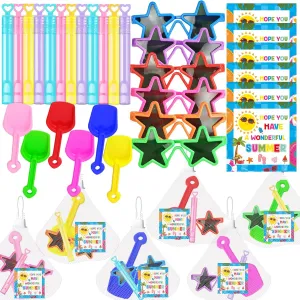 Gifts Class Classmate Present Beach Shovels Sunglasses Bubble Wands Beach Sand Toy School Classroom Favors QICI 12 Set End of proficiency Year Gifts for Students Summer Gifts Preschool Graduation 