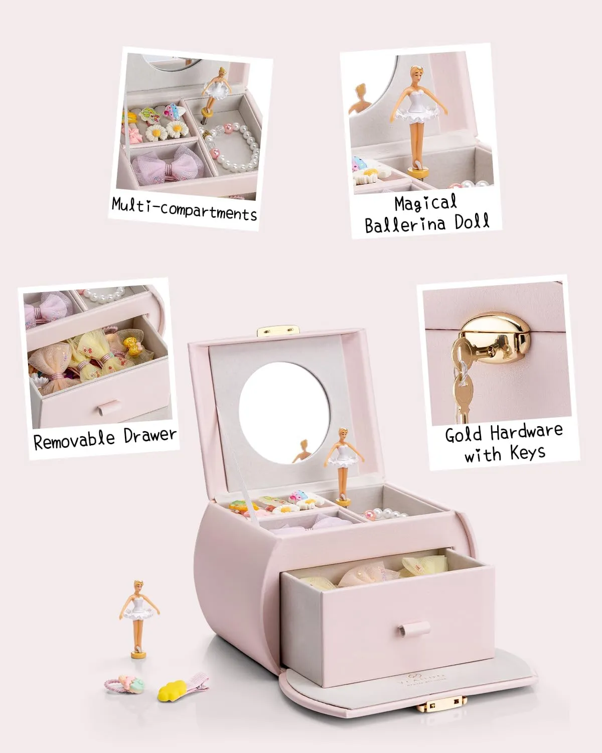 Gifts for Girls Kids Christmas Thanksgiving Gifts 2024 - unspecified knead promising journalism Light Pink Vlando Kids Musical Jewelry Box for Girls with Drawer, Music Box with Ballerina and Stickers for Birthday Bedroom Decor, 