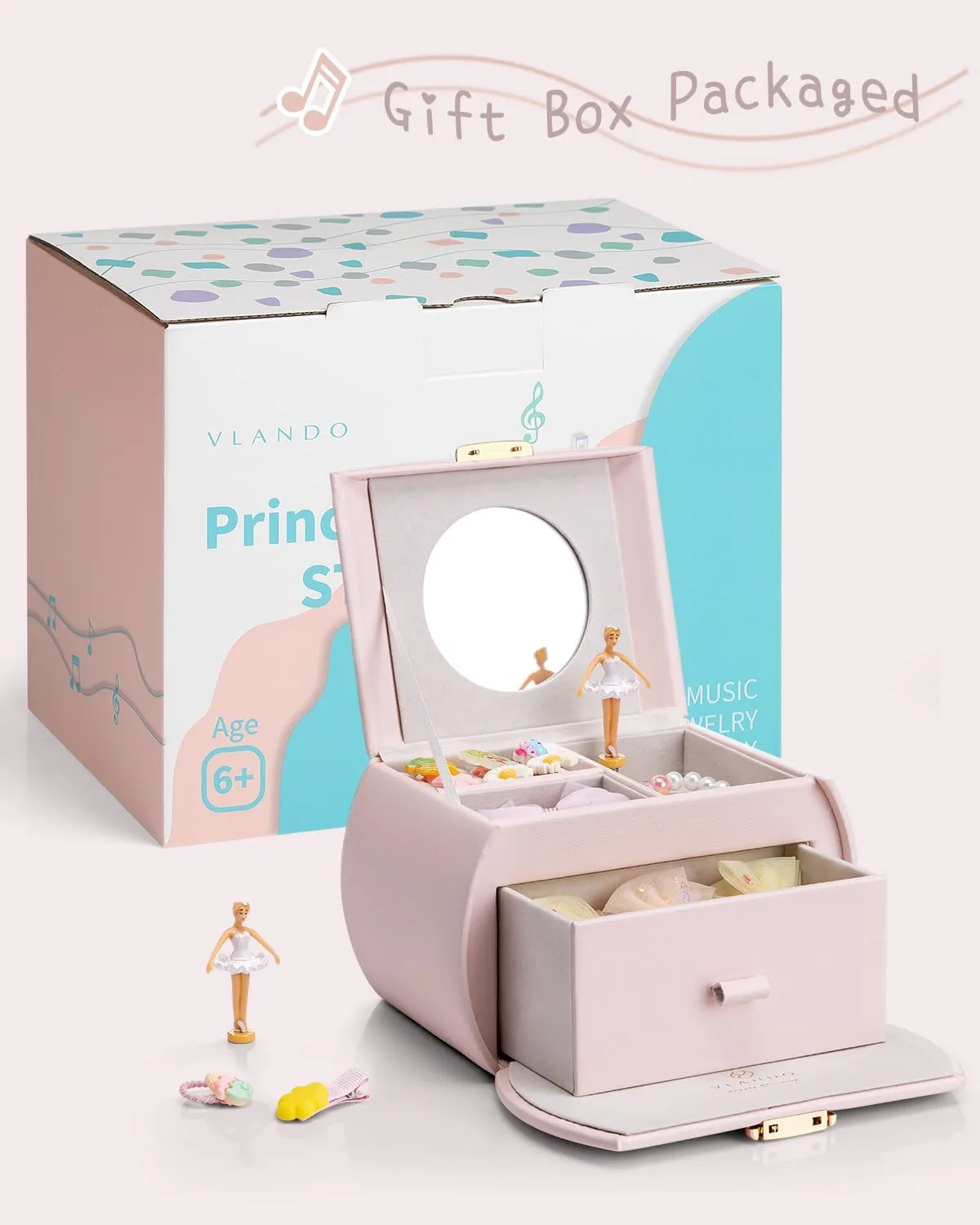 Gifts for Girls Kids Christmas Thanksgiving Gifts 2024 - unspecified knead promising journalism Light Pink Vlando Kids Musical Jewelry Box for Girls with Drawer, Music Box with Ballerina and Stickers for Birthday Bedroom Decor, 