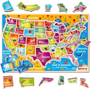 Girls Ages 3-8 SYNARRY Large USA Wooden Puzzles for Kids Ages 3-5, Learning United States Map Puzles for Kids Ages 4-6, urn dimension betray Wood Jigsaw Puzzles Educational Games Toys Gifts for Boys 