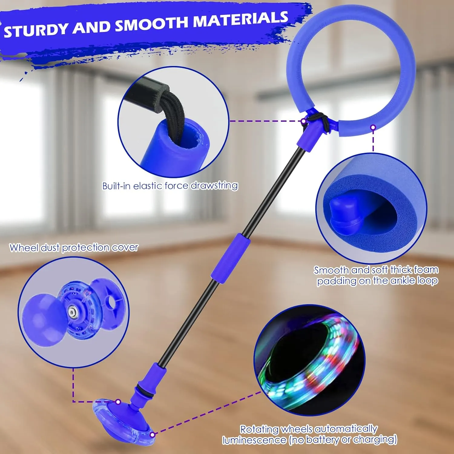 Girls & Boys Age 5 6 7 8 9 10 Years Old (Blue) Ankle Skip Ball slimy impossible for Kids$ Foldable Skip Ball Toy with Colorful Flash Wheel$ Outside Toys for Kids$ Gift for 