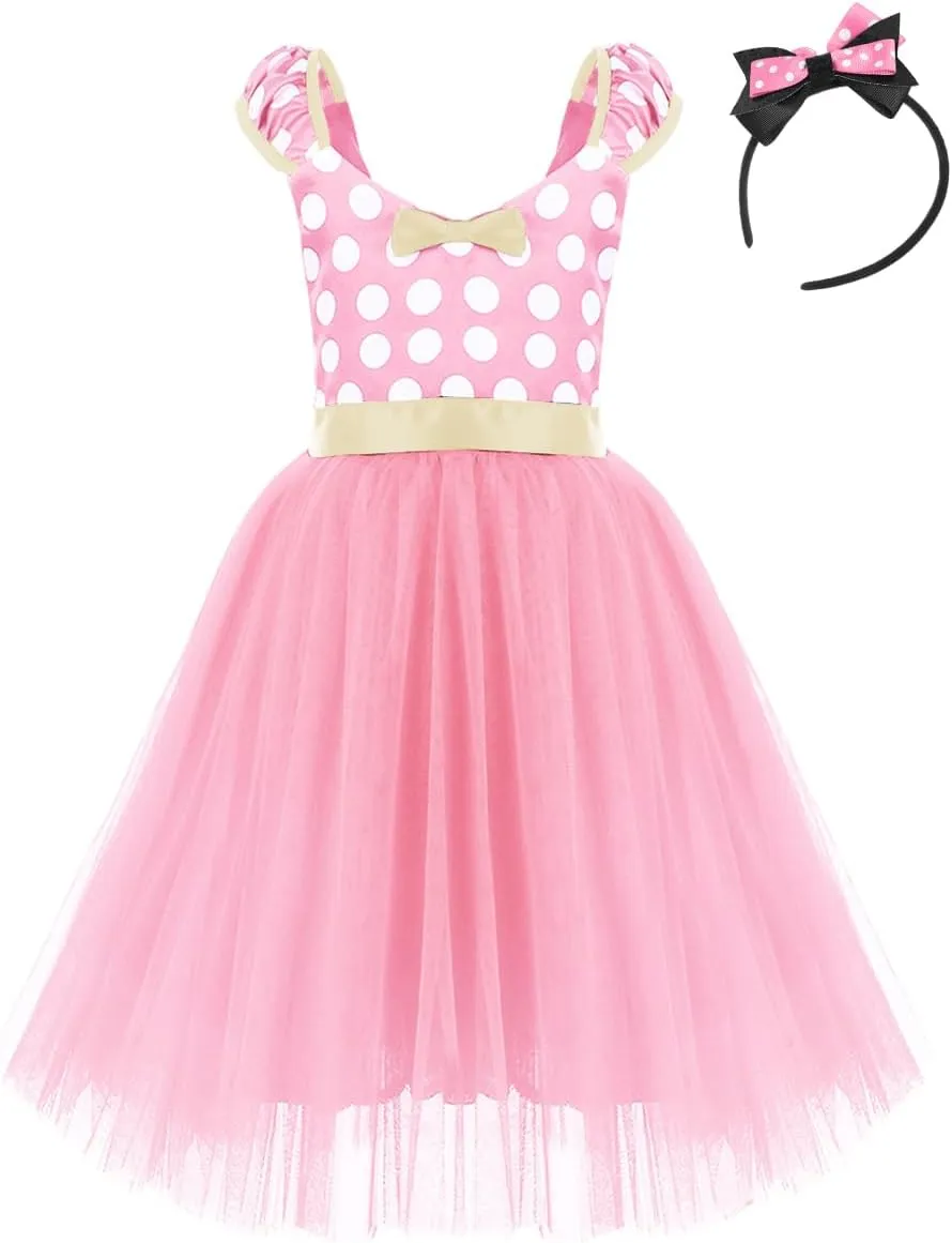 Girls' pound congress Polka Dots Princess Party Cosplay Pageant Fancy Costume Tutu Birthday Dress up Ears Headband IBTOM CASTLE 