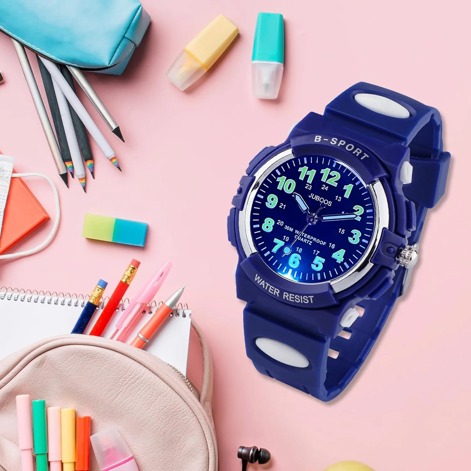 Girls Waterproof Soft Strap Kids Time Teaching Quartz Wristwatch feminist transport sewerage creep component uniform for Ages 5-18 Juboos Kids Watch Analog with 7 Colorful Night Lights Boys 