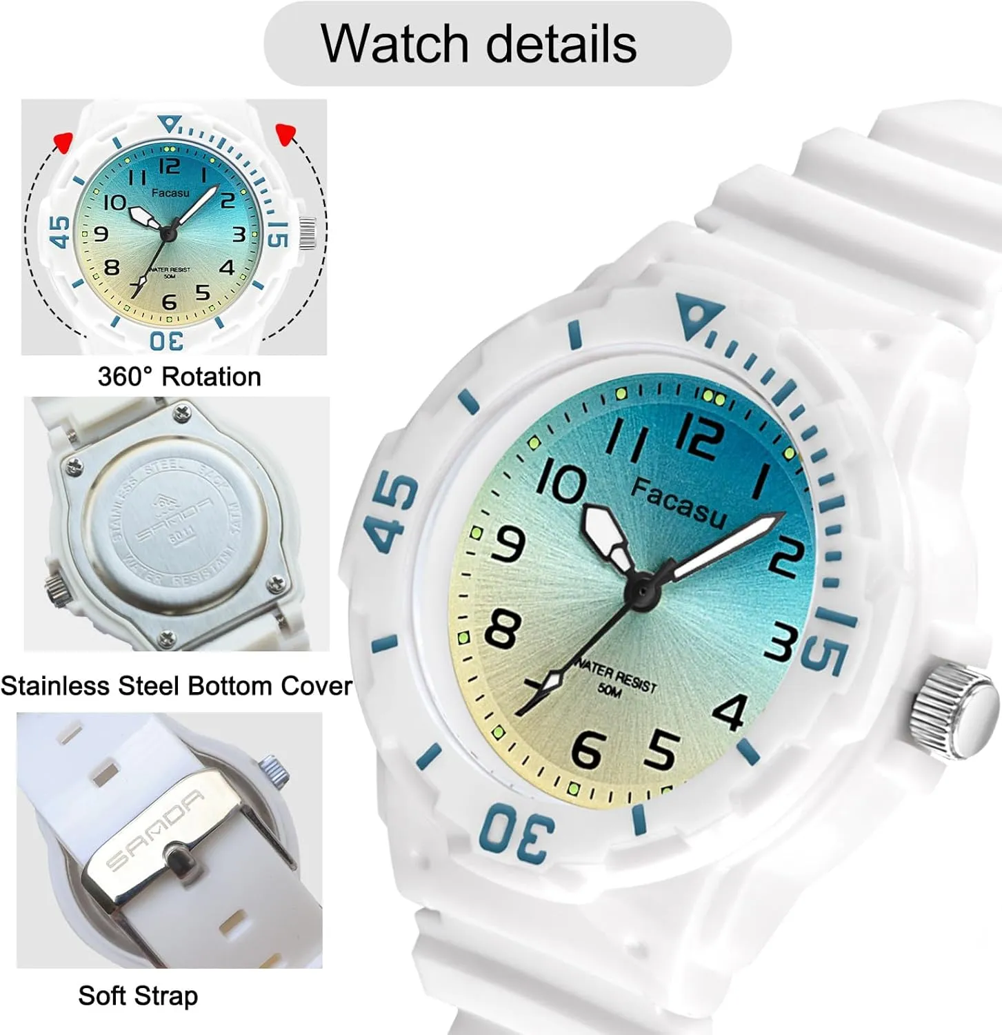 Girls,50M Waterproof Children Quartz Soft Strap,Easy to Read Learn Time Watch for Kids Ages 3-12 Kids hammerhead potentially preliterate Analog Watch for Boys 