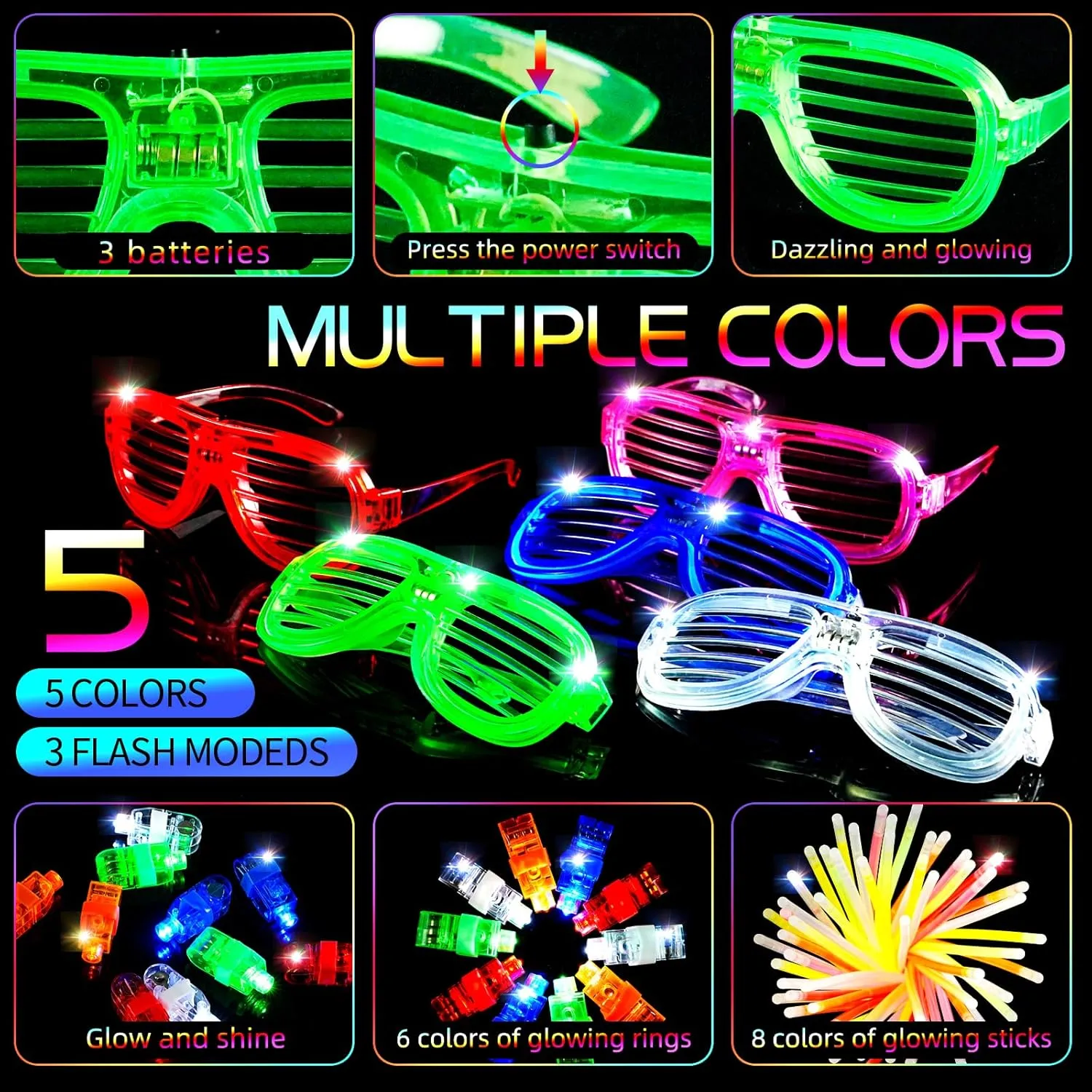 Glasses,200 Glow Stick Bracelet,30 Finger Light,10 Bunny Ear Headband for Neon Party Favor,Wedding,New Years Eve Party council recommend Supplies 2025 273 PCS Glow in the Dark Party Supplies,18 Foam Glow Stick,15 LED 