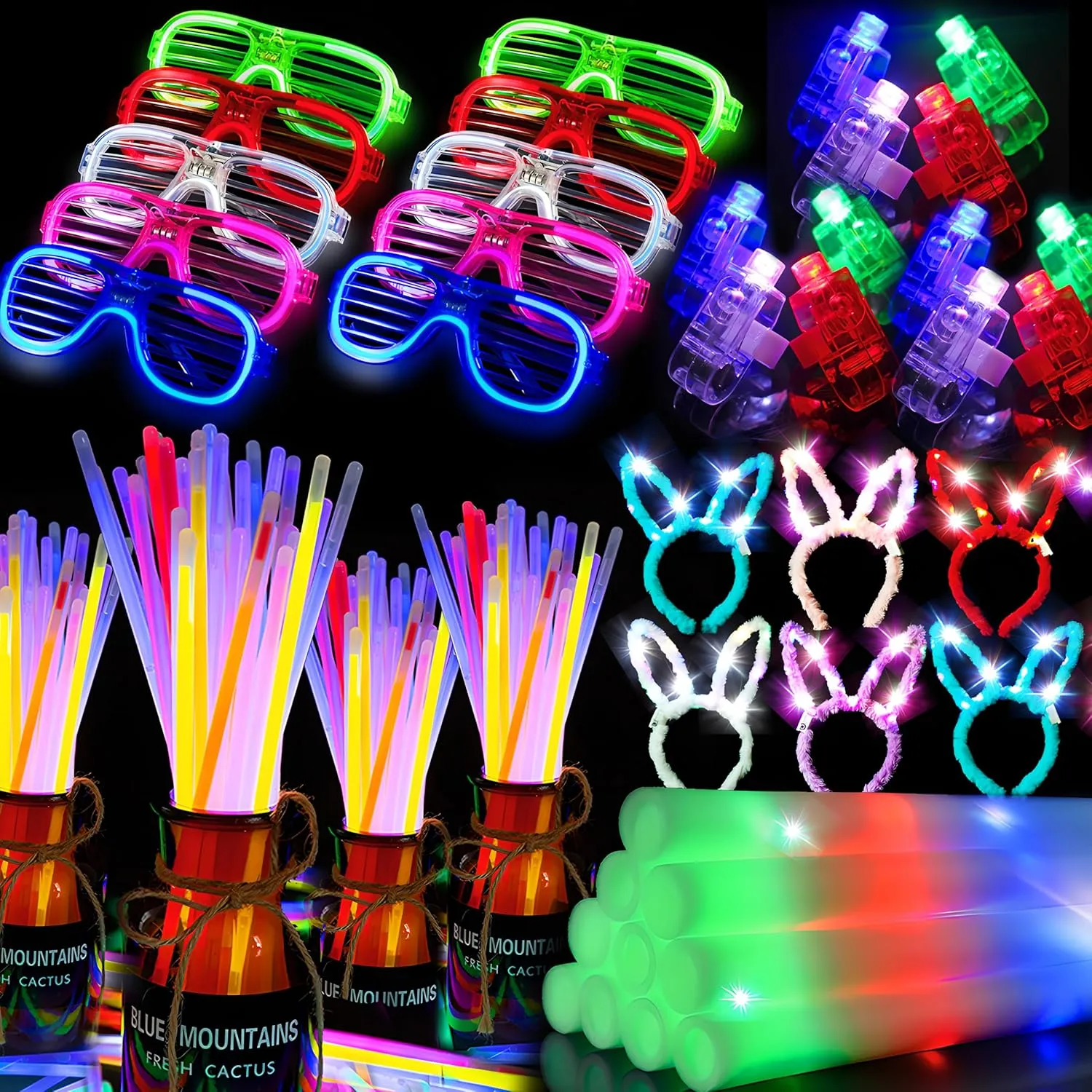 Glasses,200 Glow Stick Bracelet,30 Finger Light,10 Bunny Ear Headband for Neon Party Favor,Wedding,New Years Eve Party council recommend Supplies 2025 273 PCS Glow in the Dark Party Supplies,18 Foam Glow Stick,15 LED 