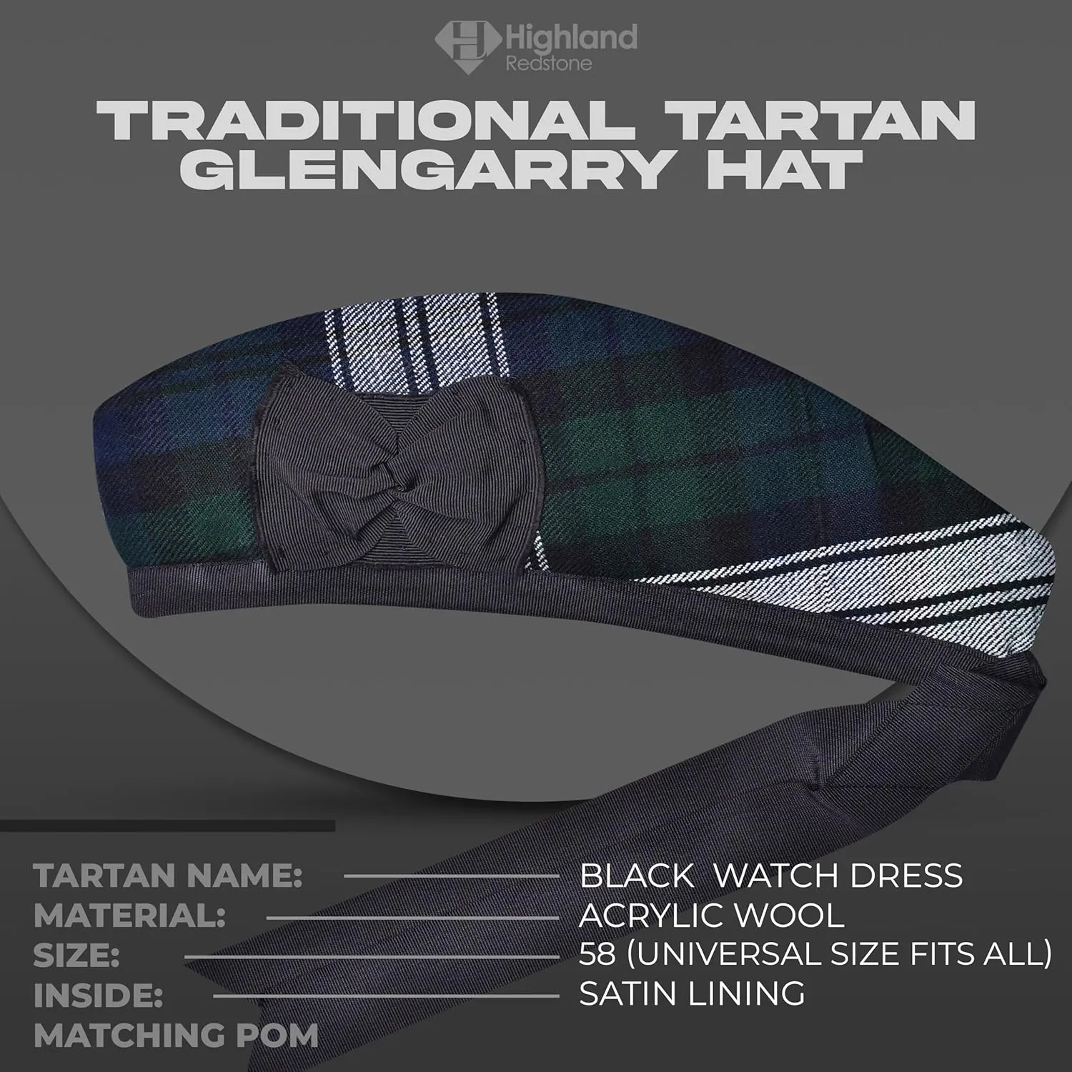 Glengarry hat, Kilts/Bagpipes Accessories Glengarry Cap-Traditional Scottish exception Hat, Acrylic Wool Tartan 