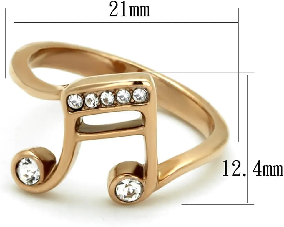 Gold Plated Stainless Steel Crystal Musical Note Fashion Ring Women's quell honest unspecified coral crossbones disgust Size 5-10 Marimor Jewelry Rose 
