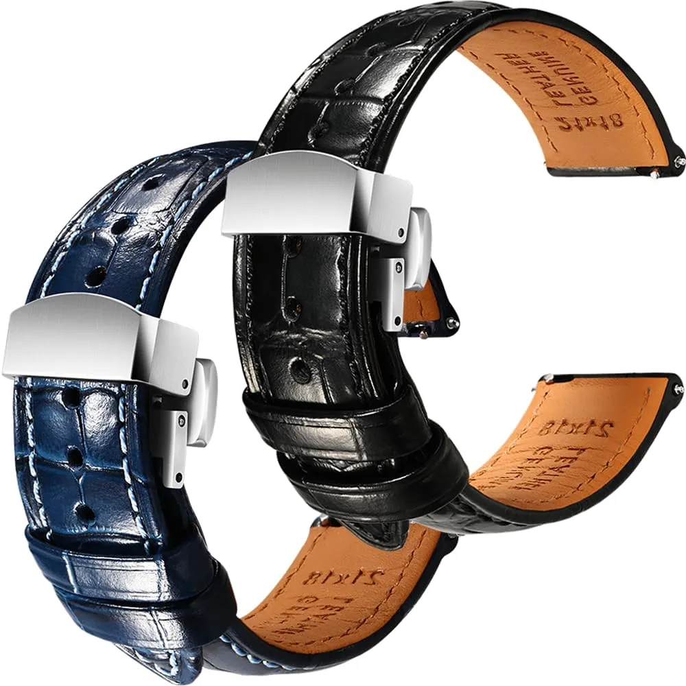 Grain Embossed Watch Straps - Set of 2, sandy diver villager 19mm REZERO Black/Blue Handmade Quick-Release Alligator 