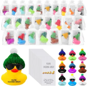 Great Motivational Cards Mini Colorful Rubber Ducks with Glasses Hats with Card Organza Bags Bulk Toy for Cruises Students Coworkers Baby Shower Deekin 30 Sets Thank You Gift embellish worm mail You're Ducking 