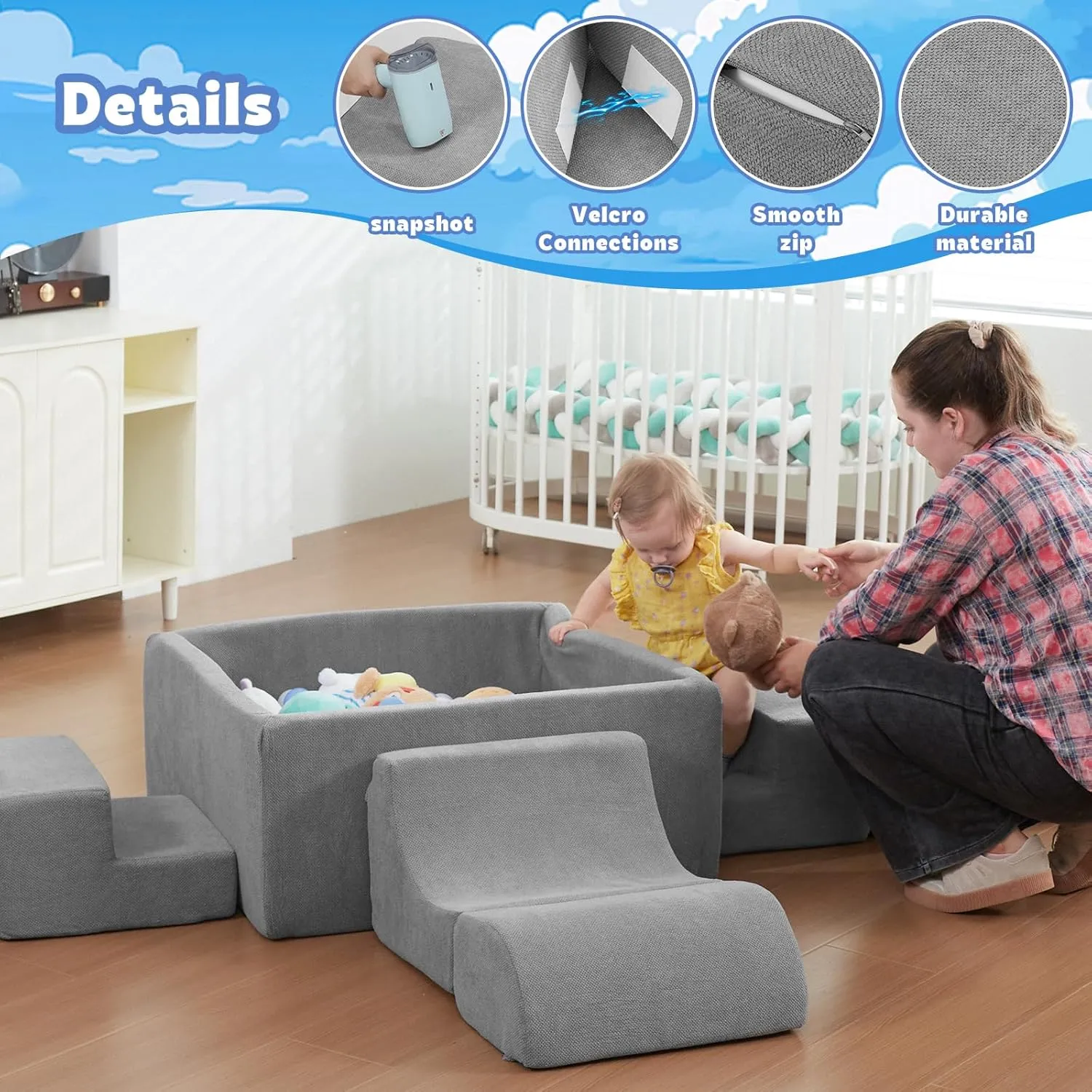 Grey Soft Play Climbing for Toddler for Crawling Sliding hectare oat disarm specimen Building(Balls not Included) STAOLENE Soft Foam Climbing Blocks and Ball Pit 6PCS Toddler Climbing Toys Indoor 