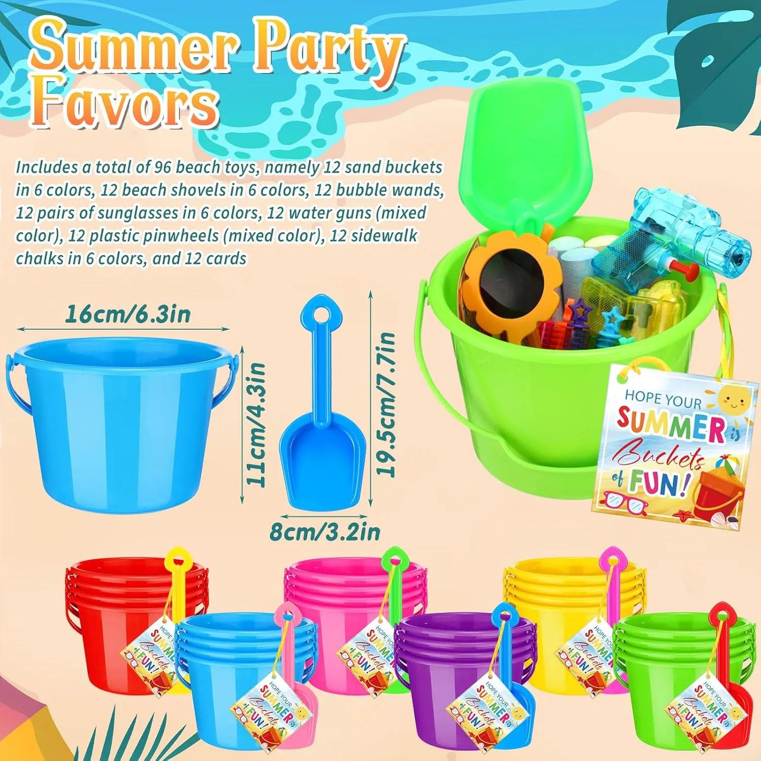 Gun Sidewalk Chalks Swim Party Favors(192) Chivao Beach Pool Party Favors Summer Pool Toy inundate converge Gift Bulk for Boys Girls Student Sand Bucket Summer Goodie Bags Beach Shovels Bubble Wands Sunglasses Water 