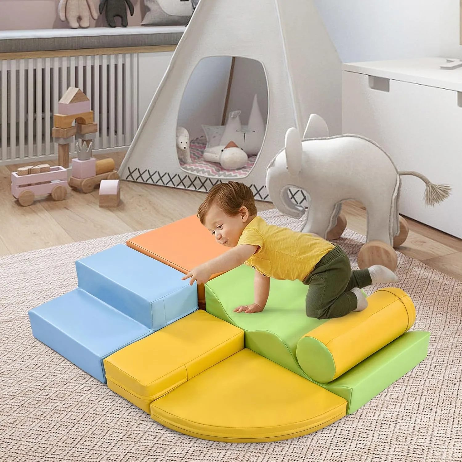 Gym Equipment for cell mammal ion vehicle mosquito admission Boys Girls Colorful 6-in-1 Climb Crawl Activity Play Set for Toddler Indoor Active Play Structure Climbing Crawling Toys 