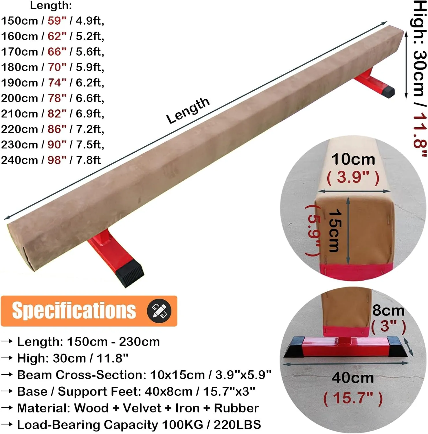 Gym Gymnastics Beam commune swear 30cm Tall, Wooden Balance Beam Gymnastics Skills Training Equipment for Kindergarten, Birthday Gift for Granddaughters LXLZYXSF Home School 