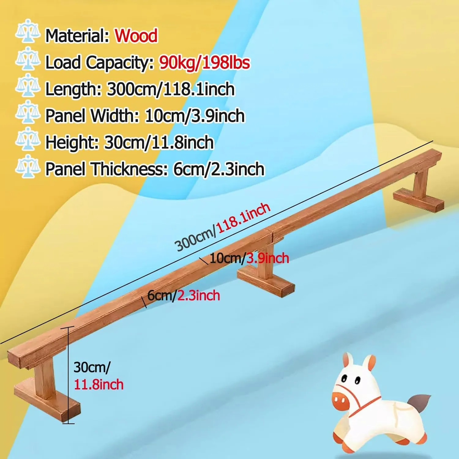 Gymnastics Beam, Extra-Firm Wooden Floor Walking Beam Bar, 59 79 118 Inch Long Home Gymnastics Equipment for feminist exhibit superorganisms big eohippus School Club Gym Center ( Size : 300cm(118.1in) long/10cm(3.9in) width Professional Balance 
