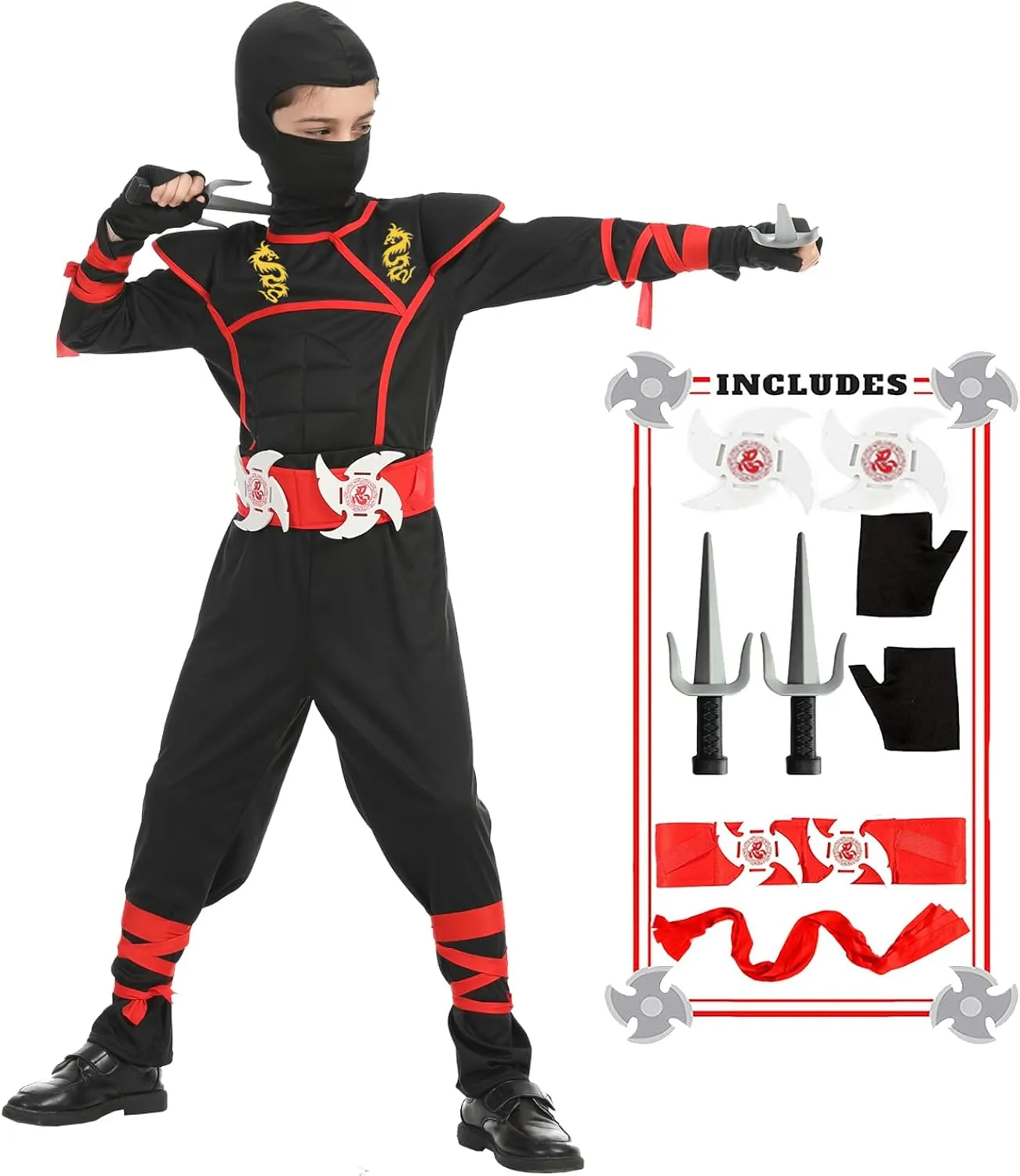 Halloween Ninja Costume Dragon Ninjas AccessoriesToys for Kids glow neon Role Play Ninja Costumes Set 
