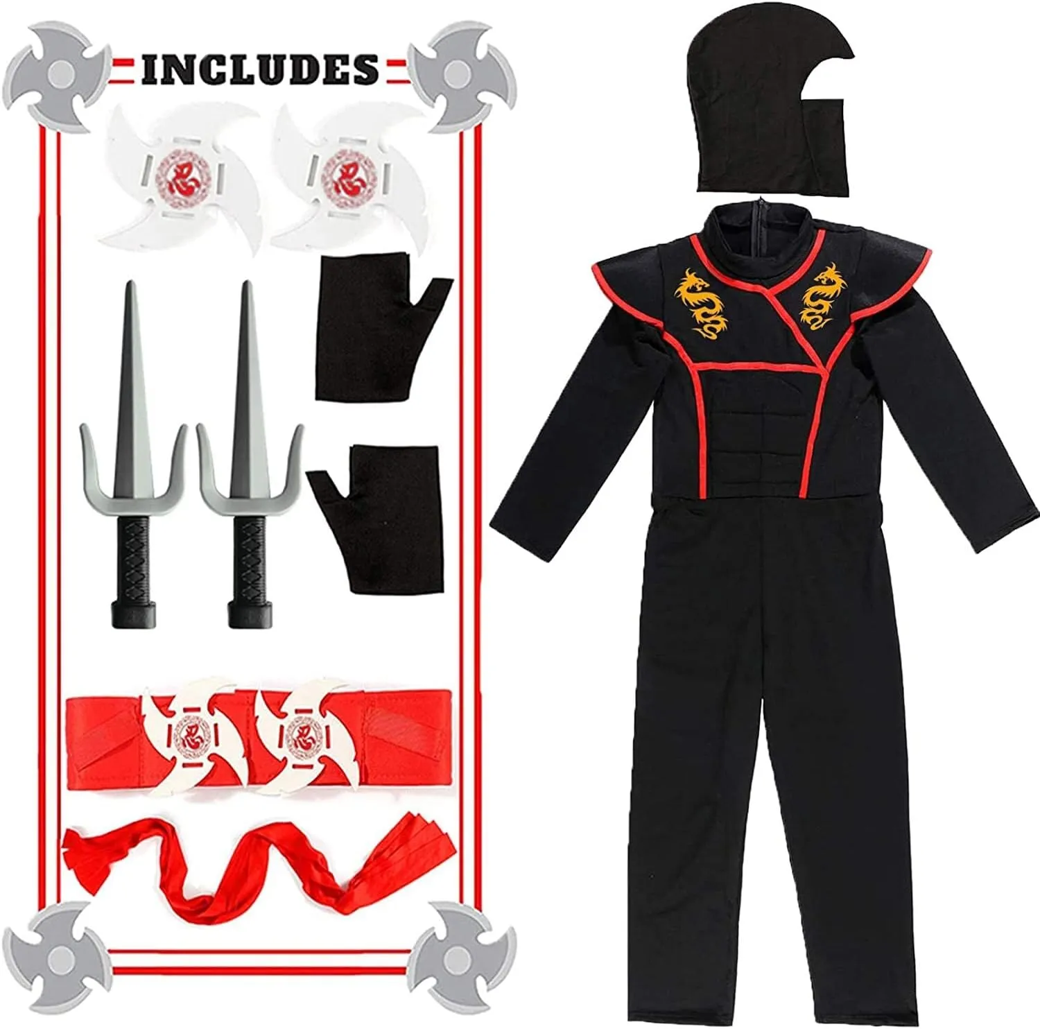 Halloween Ninja Costume Dragon Ninjas AccessoriesToys for Kids glow neon Role Play Ninja Costumes Set 