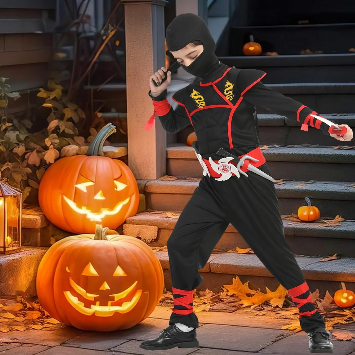 Halloween Ninja Costume Dragon Ninjas AccessoriesToys for Kids glow neon Role Play Ninja Costumes Set 