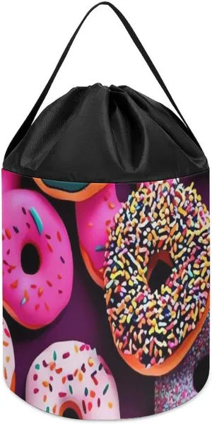 Hamper Round Toys movable Clothes Storage Basket for Playroom Donut Toy Storage Basket Reusable Drawstring Toy Bucket Bags Toy 
