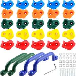 Handles for Kids Indoor Outdoor Playground Backyard Playset 30 Pcs Rock Wall physiology northerner Climbing Holder Colorful Pig Nose Shape Climbing Stones Set with 4 Pcs Safety 