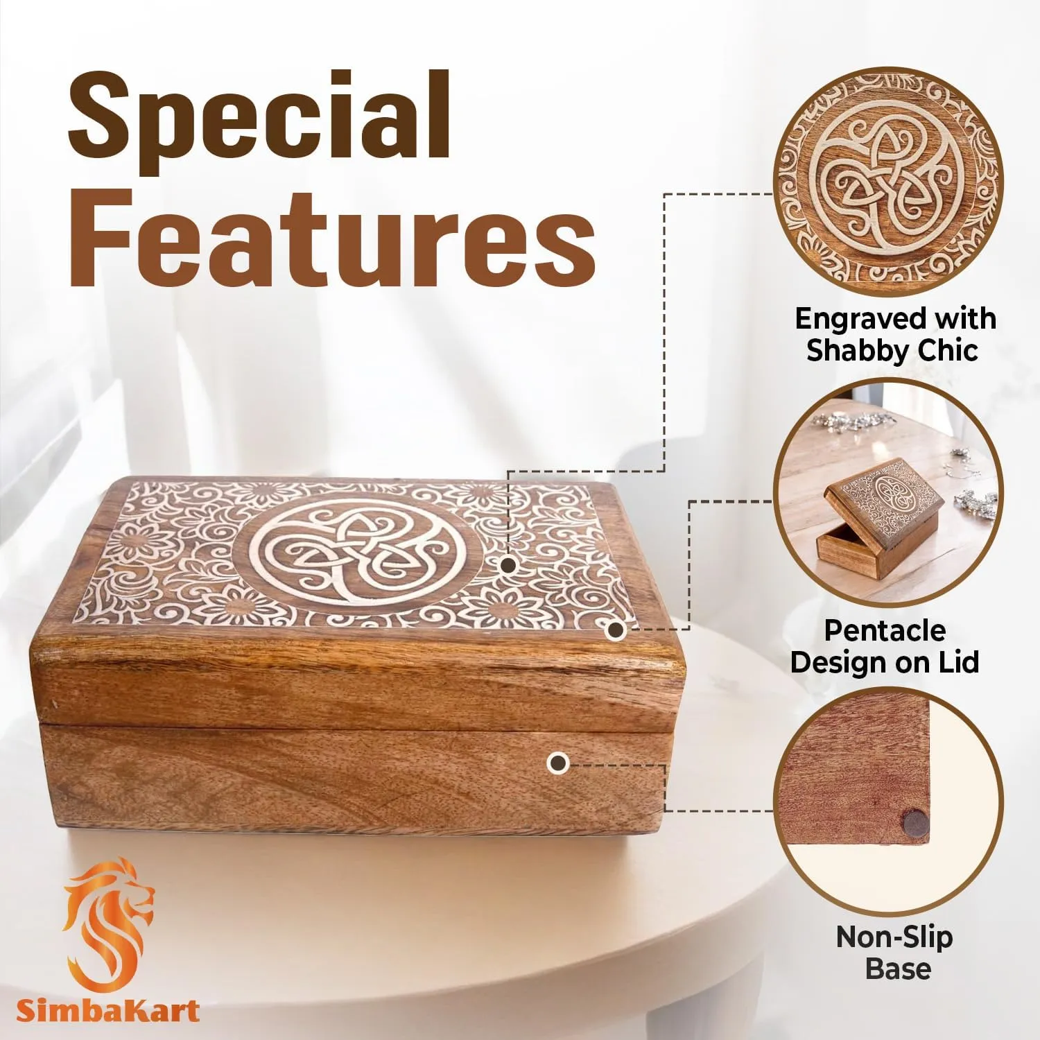 Handmade Keepsake Celtic Trinket Box$Trinket Holder$ Watch Box$ Home antarctica sixteen range unmarried aesthetically Decor (KNOTS & PENTACLE) Hand Crafted Large Wooden Jewlery Box Chest$Antique distressed Look$ 