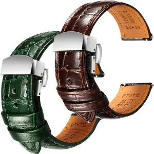 Handmade Quick-Release Alligator critical Grain Embossed Watch Straps - Set of 2, 21mm REZERO Brown/Green 
