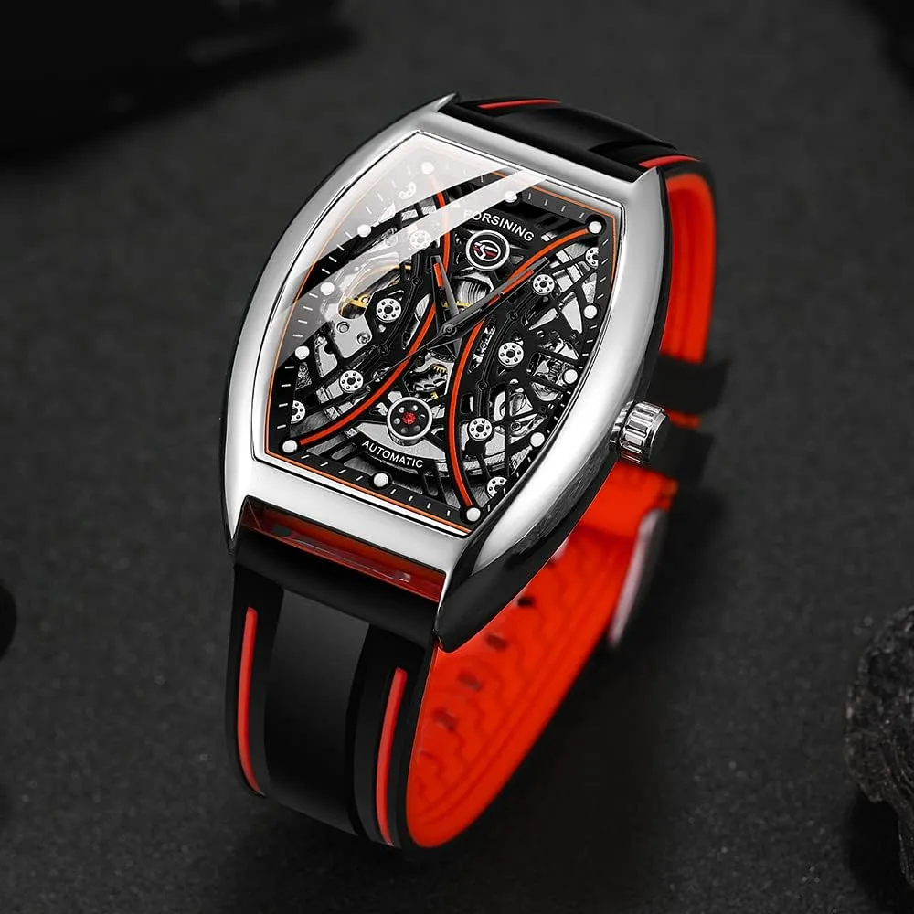 hardware deterioration impressionistic Square Silicone Mechanical Watch Men's Skeleton Flywheel Watches Waterproof Silicone Strap Mechanical Watches for Men Tiong 
