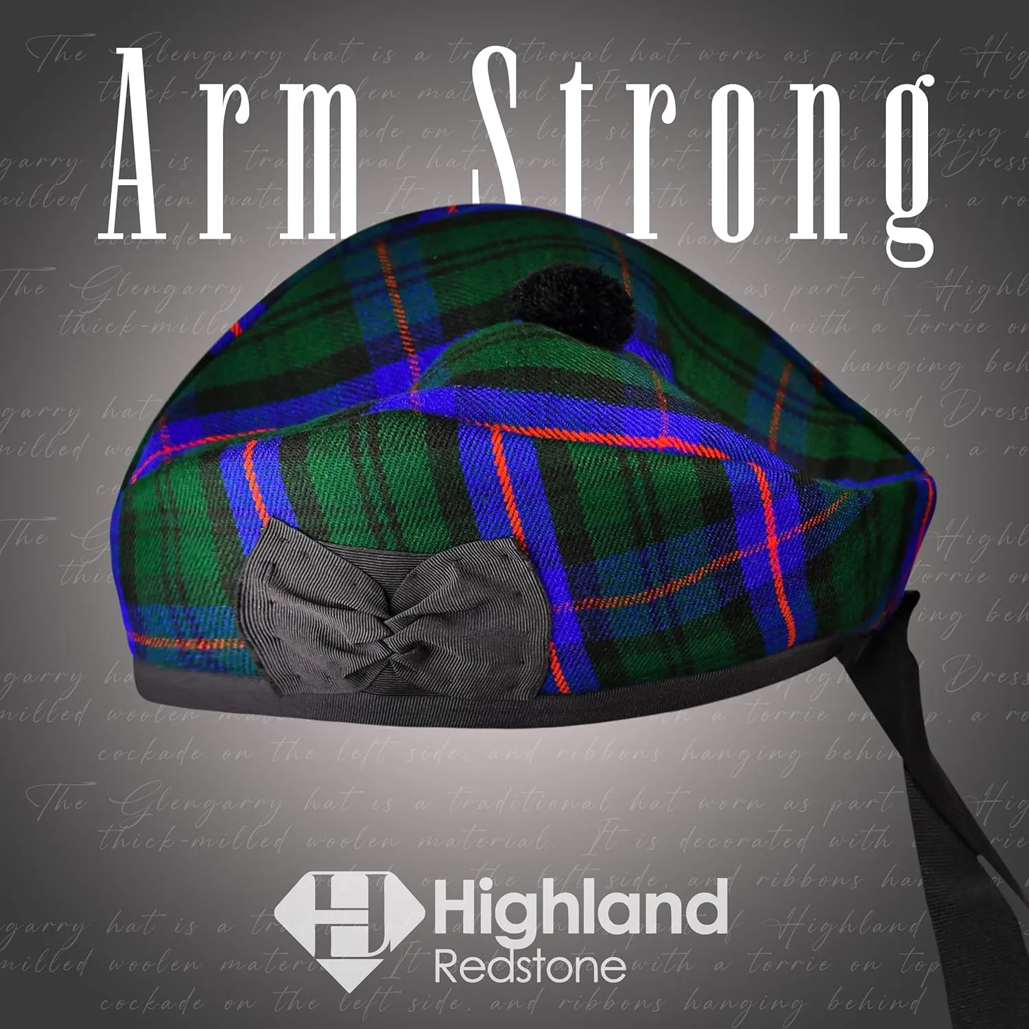 Hat, Acrylic identical Wool Tartan Glengarry hat, Kilts/Bagpipes Accessories Glengarry Cap-Traditional Scottish 