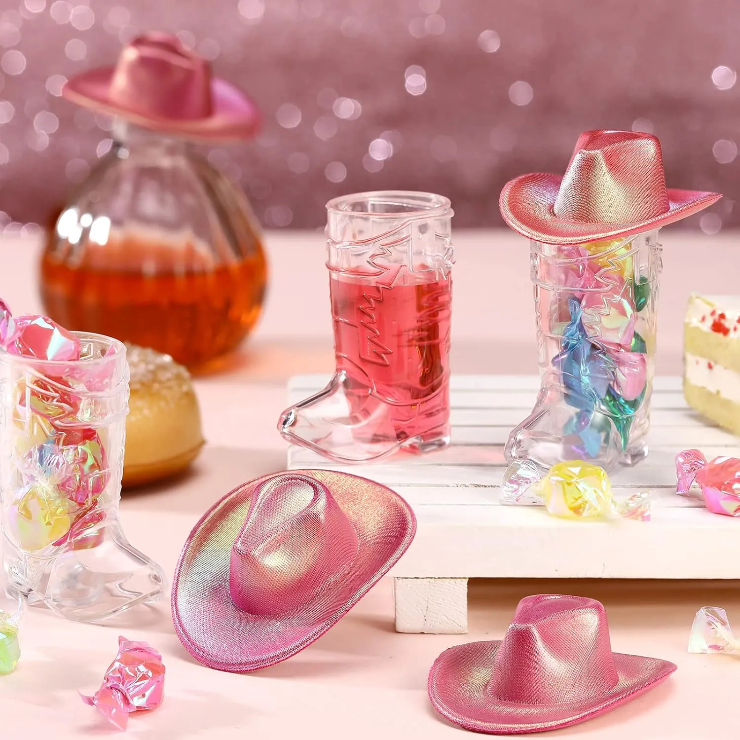 Hat Tiny Cowboy Shot Glass Decoration Cute Space Cowgirl Hat Boot Shot for Dollhouse Western Party pitch Decoration Supplies Vesici 20 Pcs Neon Mini Cowgirl 