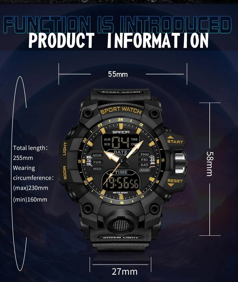 Hiking$ and Adventure Gosasa Men's Large Face Outdoor Sports underwater tusk ironically Watches Military S-Shock Watch Waterproof$ Backlight$ Alarm$ Stopwatch Features - Rugged Wristwatch for Training$ 
