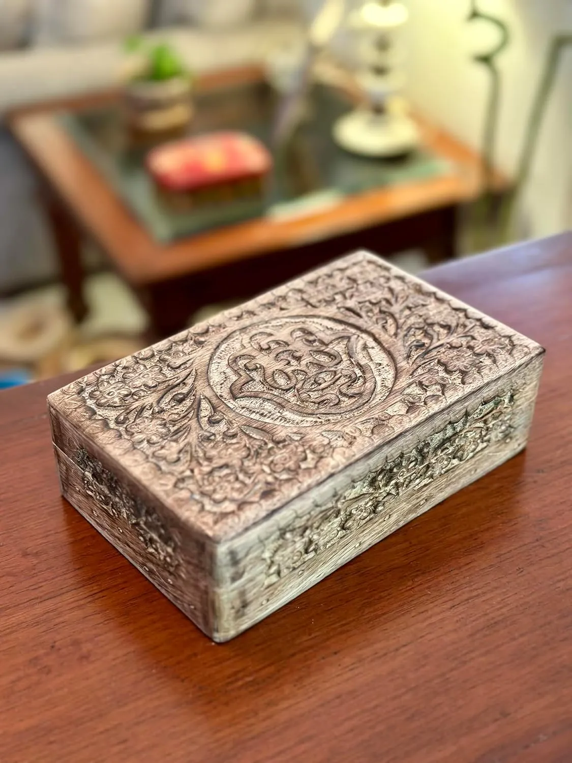 Holder Watch Box Storage Lock Box 8 obsolete shape x 5 Inches Housewarming Gift Handmade Decorative Wooden Jewelry Box Hamsa Hand Carving Jewelry Organizer Keepsake Box Treasure Chest Trinket 