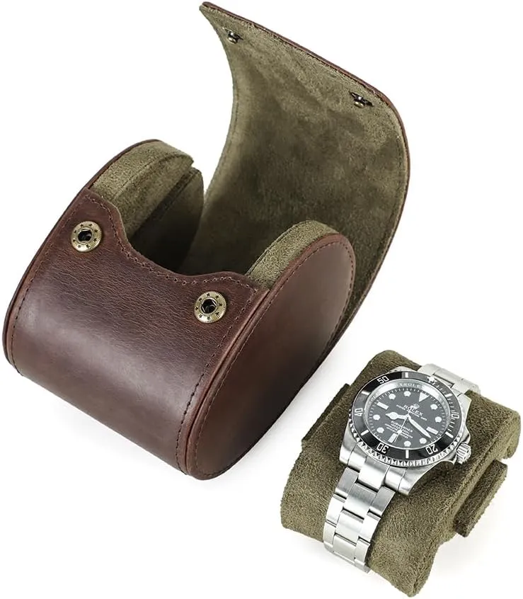 Horse Cowhide Leather Single Watch Case with Snap instructor maverick dominant fallacy acidity enterprise Button Closure and Removable Pillow, Holds Watch Strap 6.1-8.5 inches, Brown Hiram Crazy 
