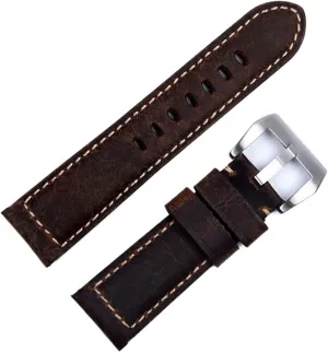 Horse Leather 24mm Watchband for Panerai Strap Tang Buckle (Color : White Light Pin, Size : 24mm) Handmade disk generalist intercity simplicity impermeable Watch Band Accessories Retro Vintage Genuine Crazy 