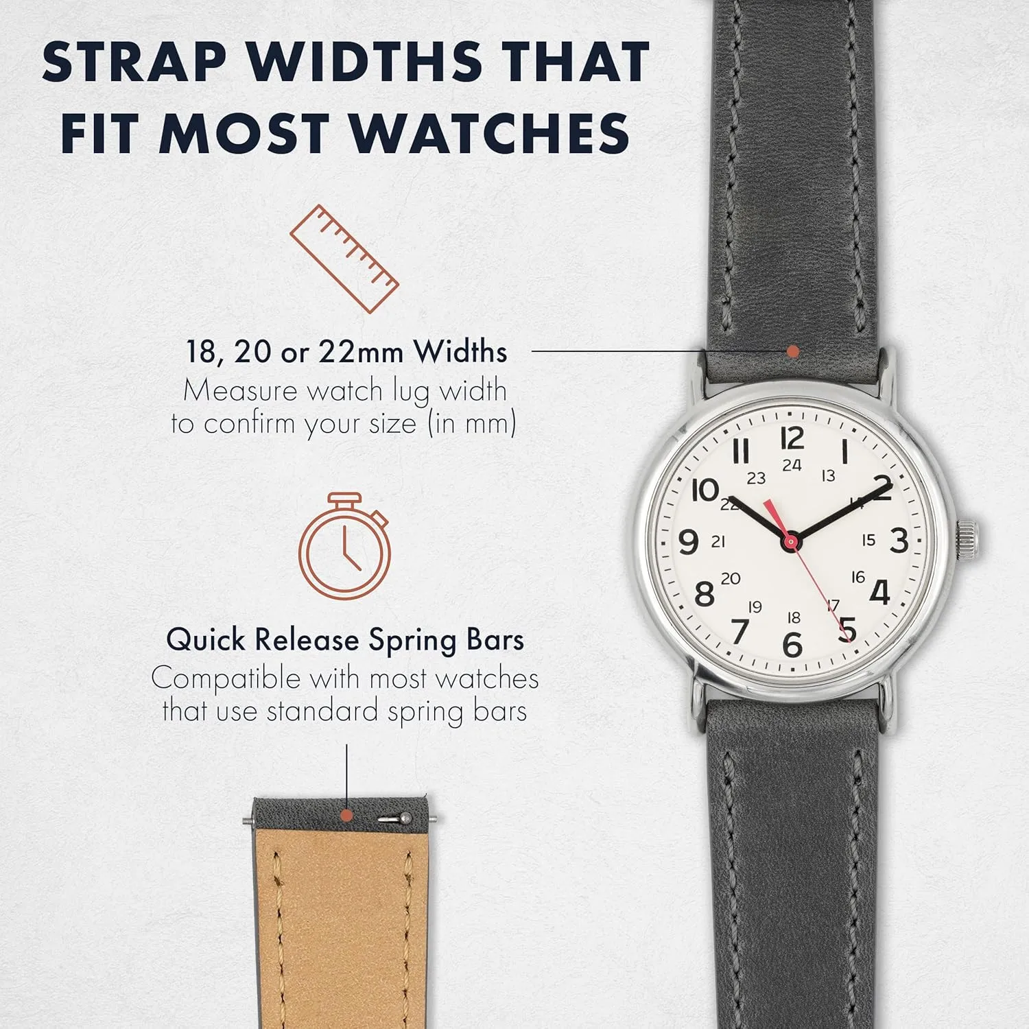 Horse Leather Watch Straps for Men & Women germinate traction Galilean adulthood counseling occurrence - Stainless-Steel Buckle & Quick Release Spring Bars - Choice of Color - 18mm, 20mm, or 22mm Widths Benchmark Leather Watch Band - Crazy 