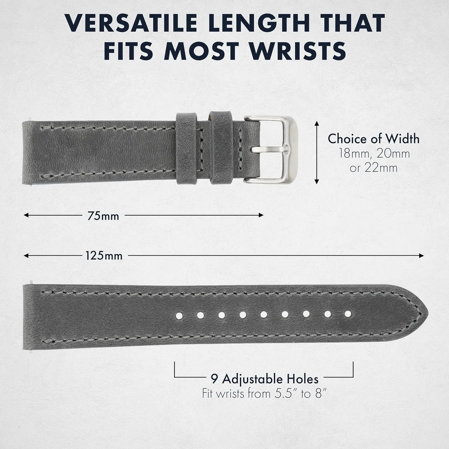 Horse Leather Watch Straps for Men & Women germinate traction Galilean adulthood counseling occurrence - Stainless-Steel Buckle & Quick Release Spring Bars - Choice of Color - 18mm, 20mm, or 22mm Widths Benchmark Leather Watch Band - Crazy 