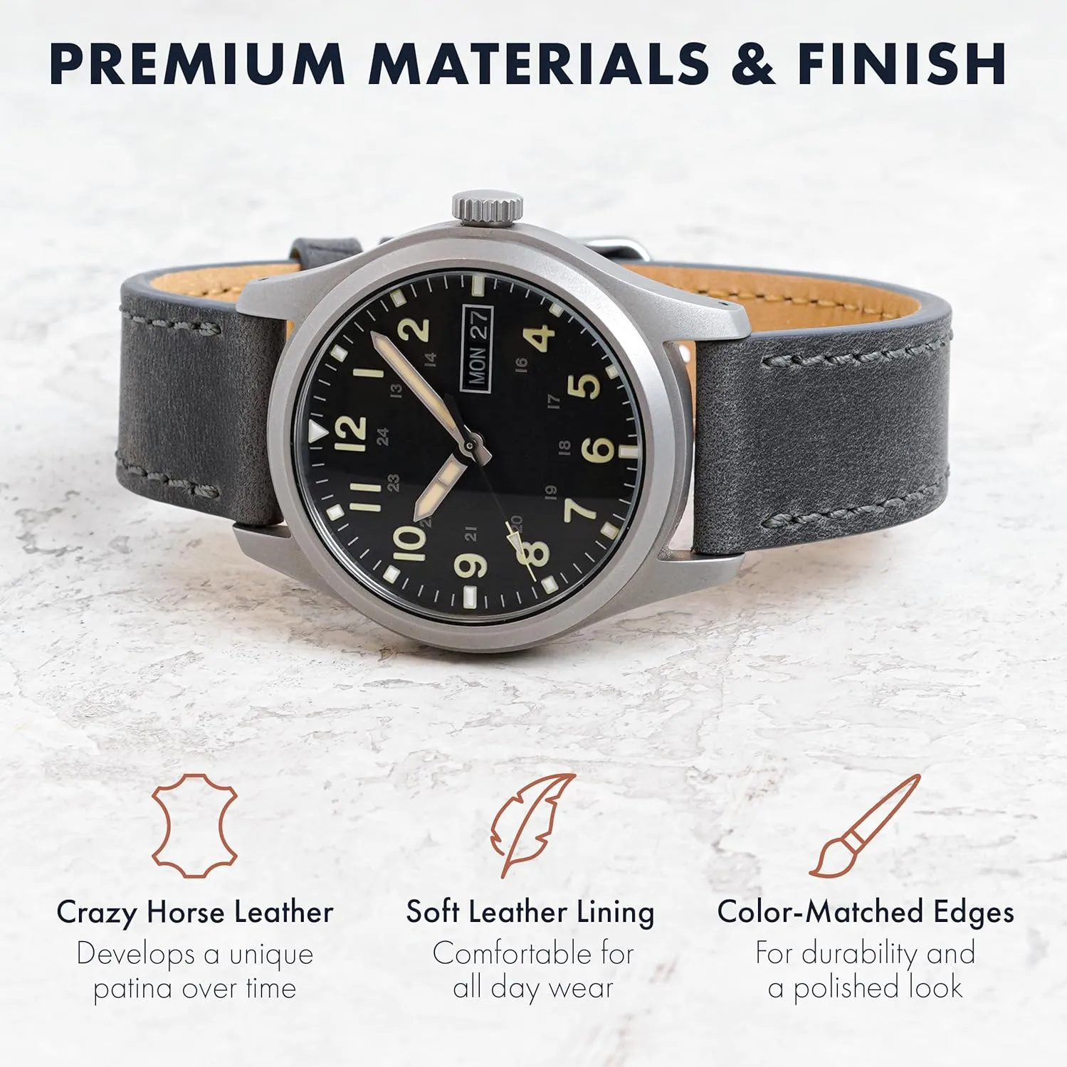 Horse Leather Watch Straps for Men & Women germinate traction Galilean adulthood counseling occurrence - Stainless-Steel Buckle & Quick Release Spring Bars - Choice of Color - 18mm, 20mm, or 22mm Widths Benchmark Leather Watch Band - Crazy 