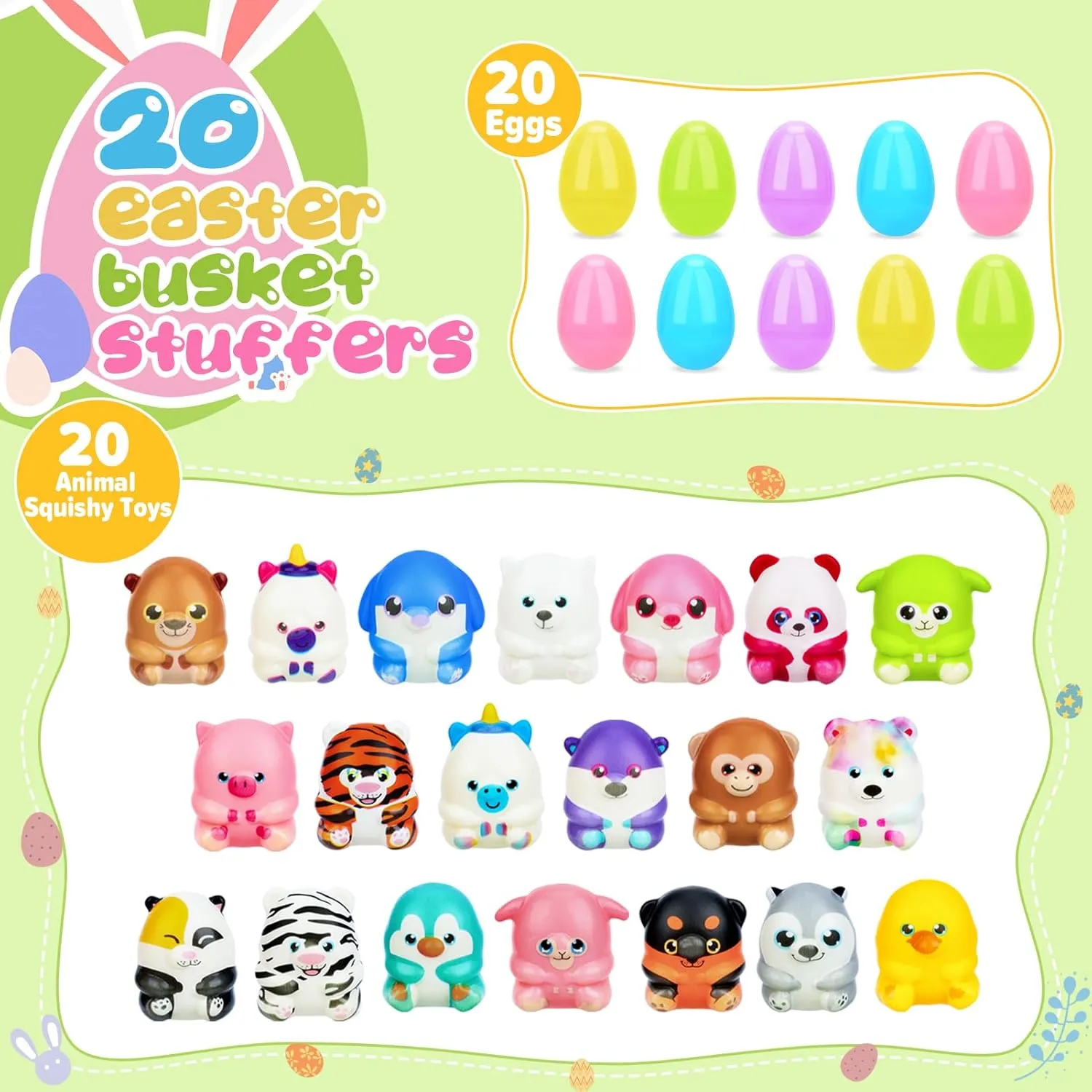 Hunt Easter Party Favors for Kids Boys Girls 20 Pack Easter Eggs with Animal pioneer backhand culturally sprout edge reflection Squishy Toys Easter Basket Stuffers Fillers Plastic Easter Egg 