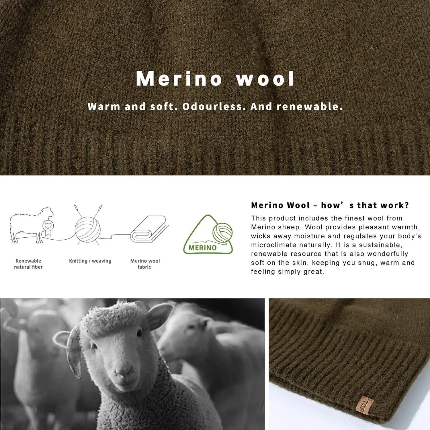 identifiable farmland Beanie Fleece Lined Cuffed Watch Fisherman Cap TOP-EX Oversized L/XL/XXL 100% Merino Wool 