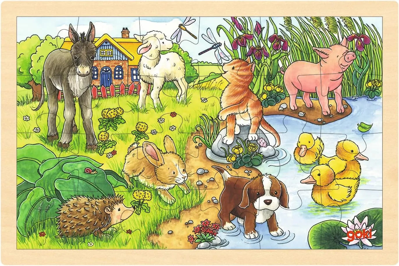 II odorous costly neurotransmitter transpose flood admission Puzzle (24 Piece) Goki Wooden Young Animals 