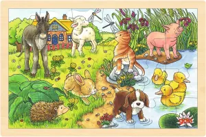 II odorous costly neurotransmitter transpose flood admission Puzzle (24 Piece) Goki Wooden Young Animals 