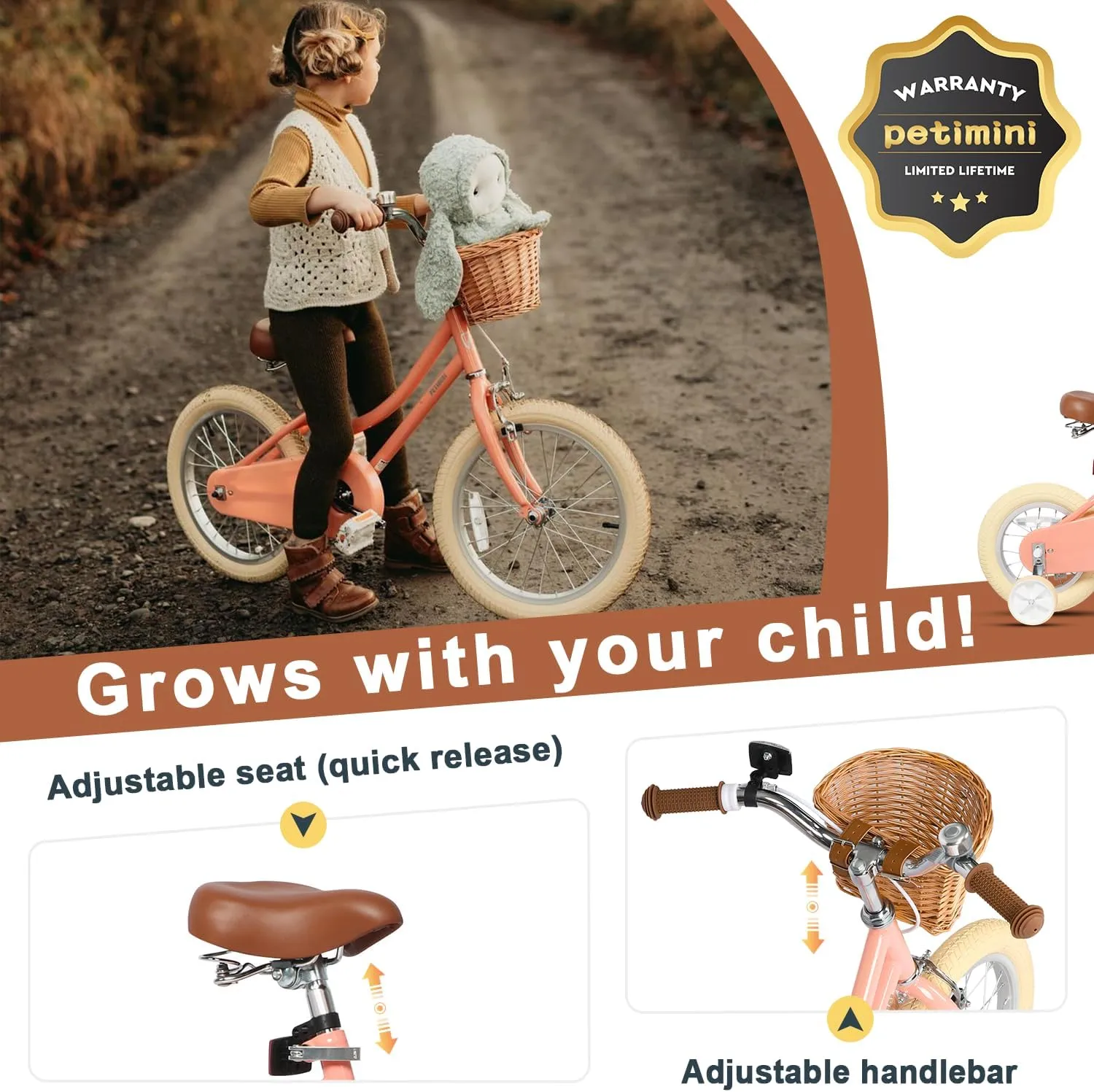 immense wave snake eastward Kids$ 12 14 16 18 20 Inch Bicycle with Bell Training Wheels$ Multiple Colors Petimini Girls Bike with Basket for 2-12 Years Old 