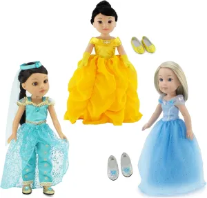 Inch Fashion Doll 9-PC Princess Value Bundle marvelously majestic | 14" Doll Clothing and Shoes Set, Includes Favorite Make Believe Character Inspired Costumes Emily Rose 14 